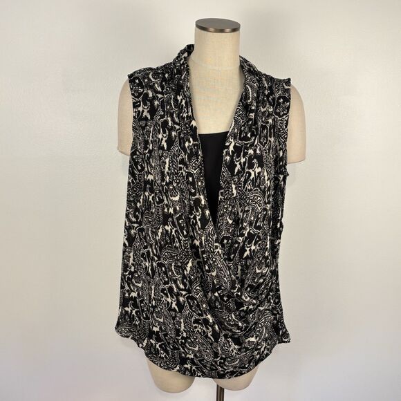 Talbots Black and White Paisley Blouse & Tank Cowl Neck Wrap Sleeveless Size 16W - Picture 1 of 7